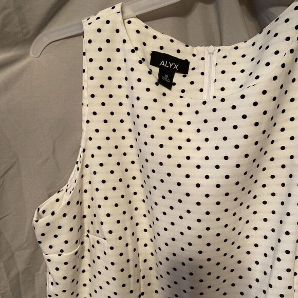 ALVX Dress Women Size 18 Sleeveless White With Black Dots With Zipper In Back - Picture 3 of 8